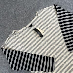 Talbots Shirt Womens Medium Petite Gray Stripe Boat Neck 3/4 Sleeve Zipper NWT